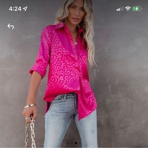 Pink leopard print blouse